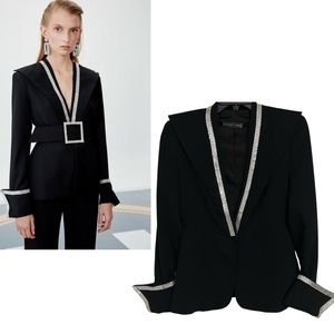 RAISA VANESSA NWT Black Mirror Rhinestone Dramatic Cuff Button Front Blazer 38